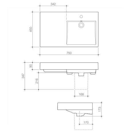 Caroma Liano Nexus 750 Wall Basin Lh 1Th 665515W - Burdens Plumbing