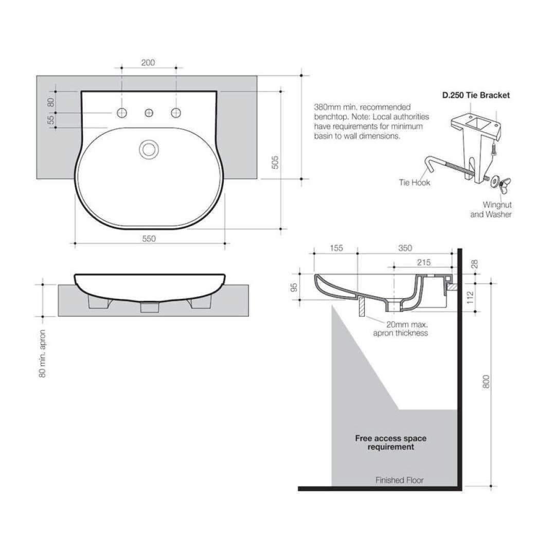 Caroma Opal Sole Semi Recessed Basin White 1 Tap Hole - Burdens Plumbing