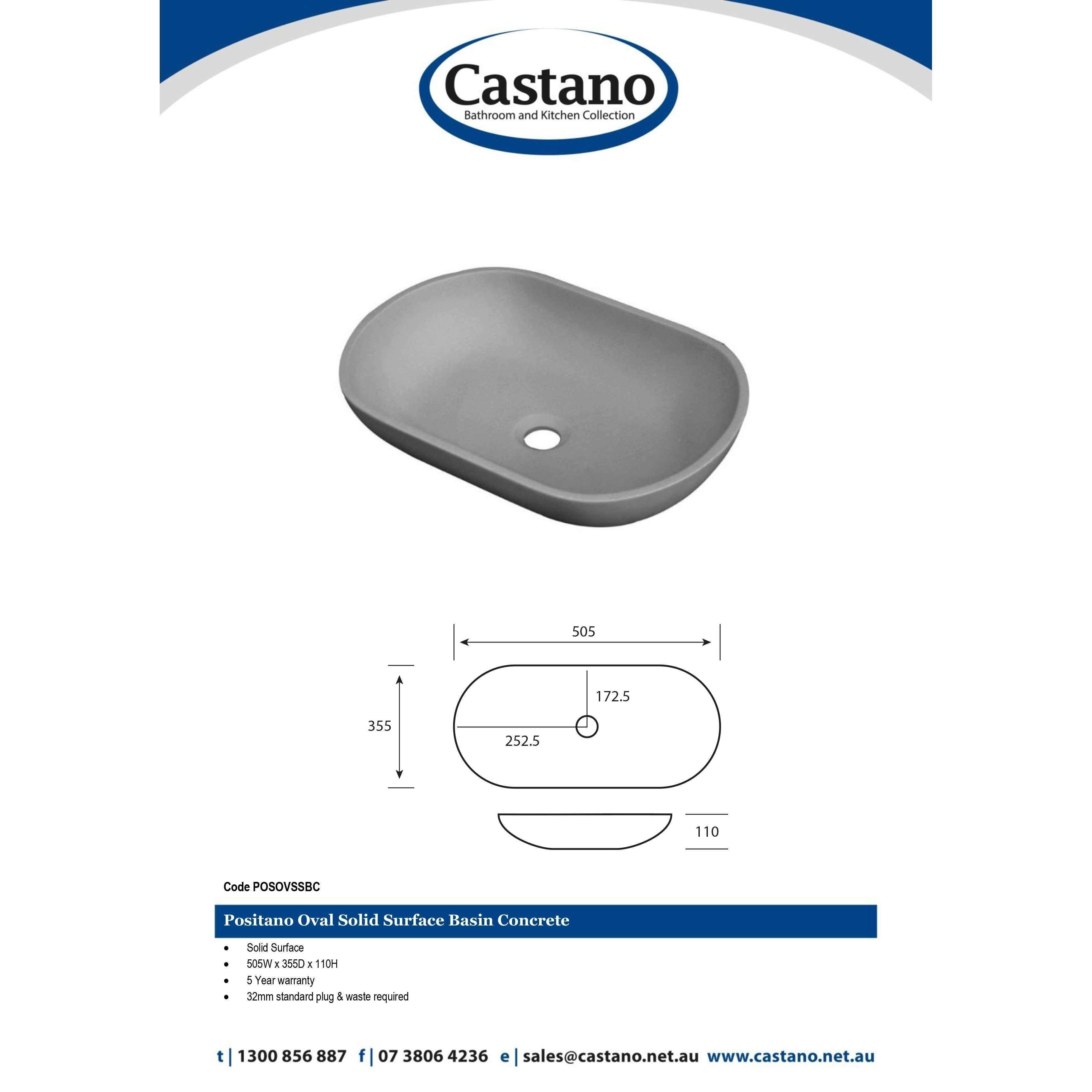 Castano Positano Ss Teardrop Basin Concrete Posovssbc - Burdens Plumbing