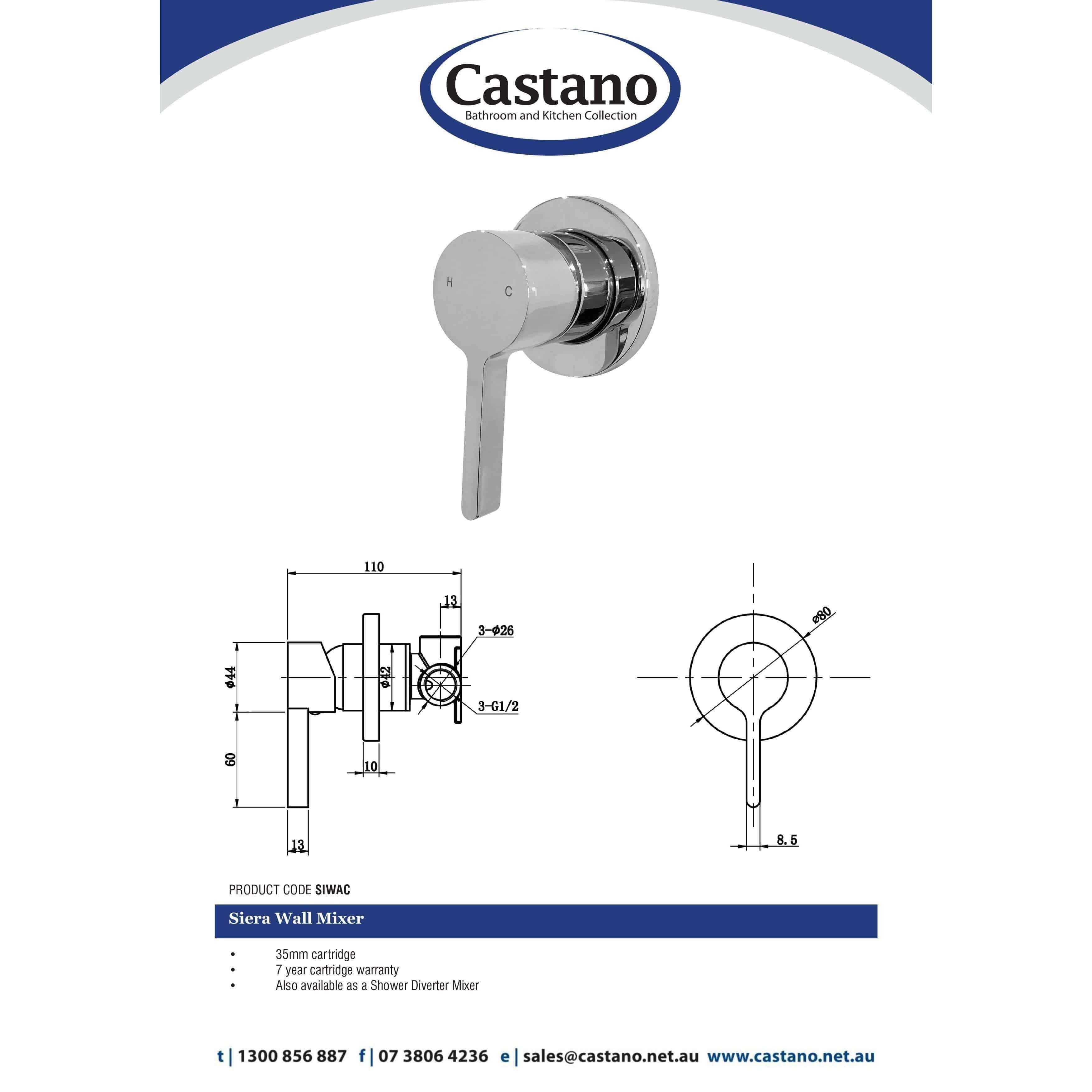 Castano Siera Wall Mixer Chrome - Burdens Plumbing