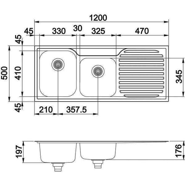 Clark Monaco S/Steel Sink 5111 1200mm 1-3/4 Bowl 1Th Right Hand B - Burdens Plumbing