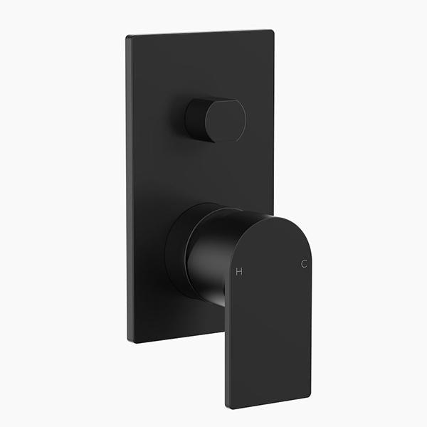 Clark Round Square Wall Mixer With Diverter - Matte Black - Burdens Plumbing