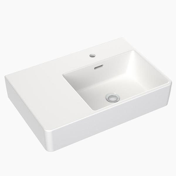 Clark Square Wall Basin Left Hand Shelf 600mm One Taphole - Burdens Plumbing