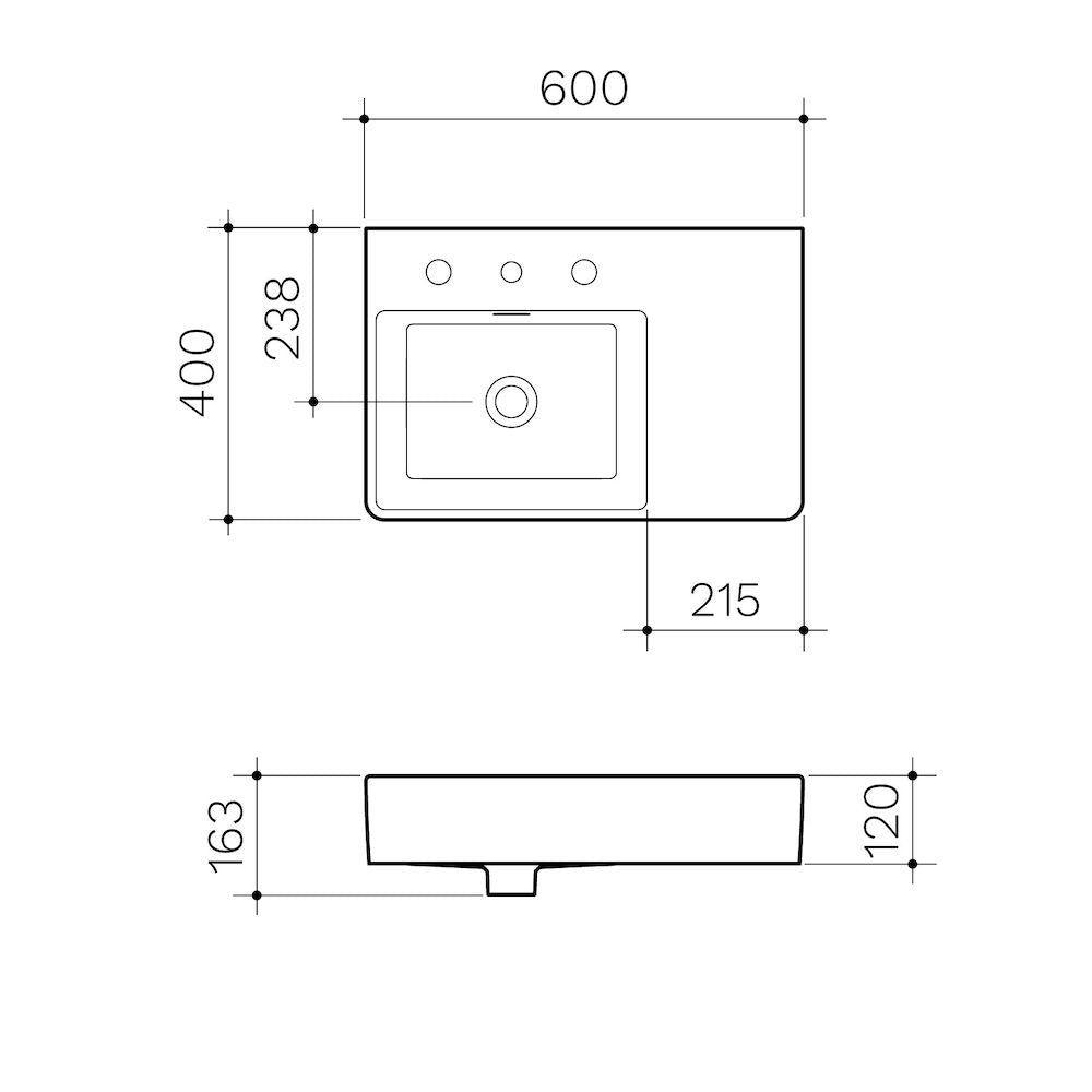 Clark Square Wall Basin Right Hand Shelf 600mm One Taphole - Burdens Plumbing