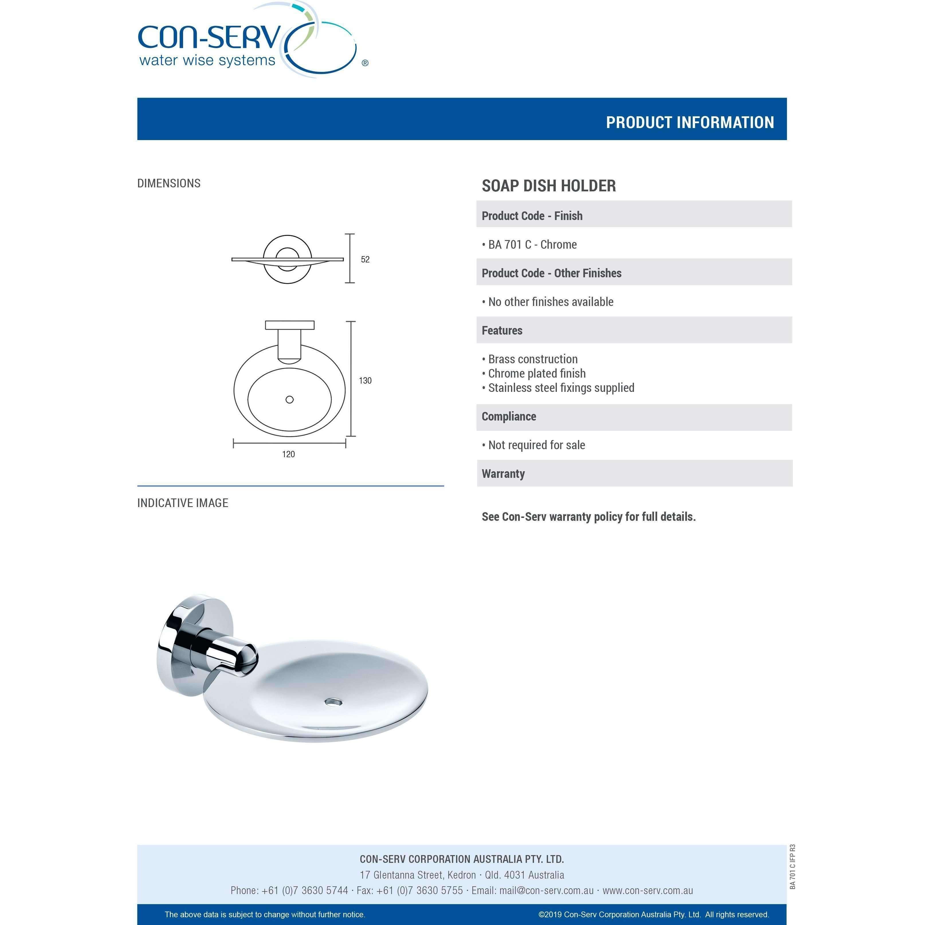 Con-Serv 700 Series Soap Dish Holder Chrome Ba701C - Burdens Plumbing