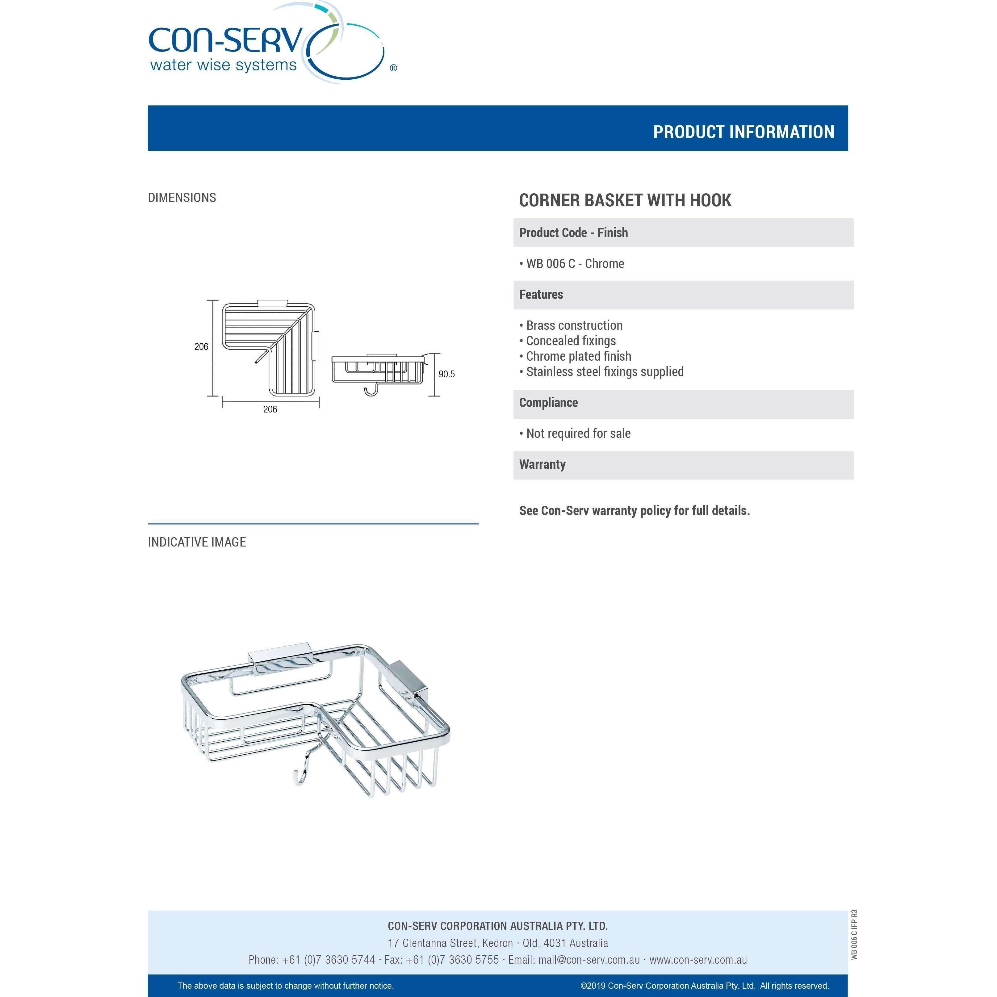 Con-Serv Corner Basket With Hook Chrome Wb006C - Burdens Plumbing