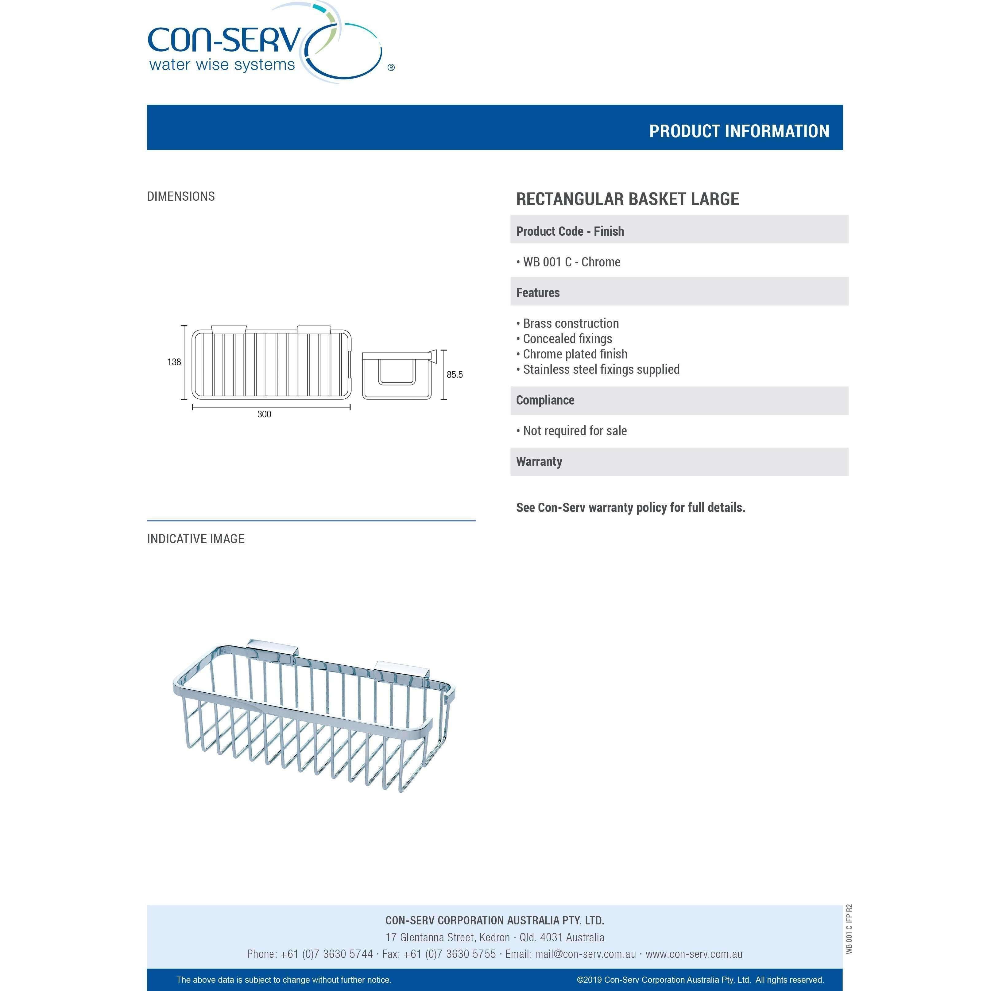 Con-Serv Large Retangular Basket Chrome Wb001C - Burdens Plumbing