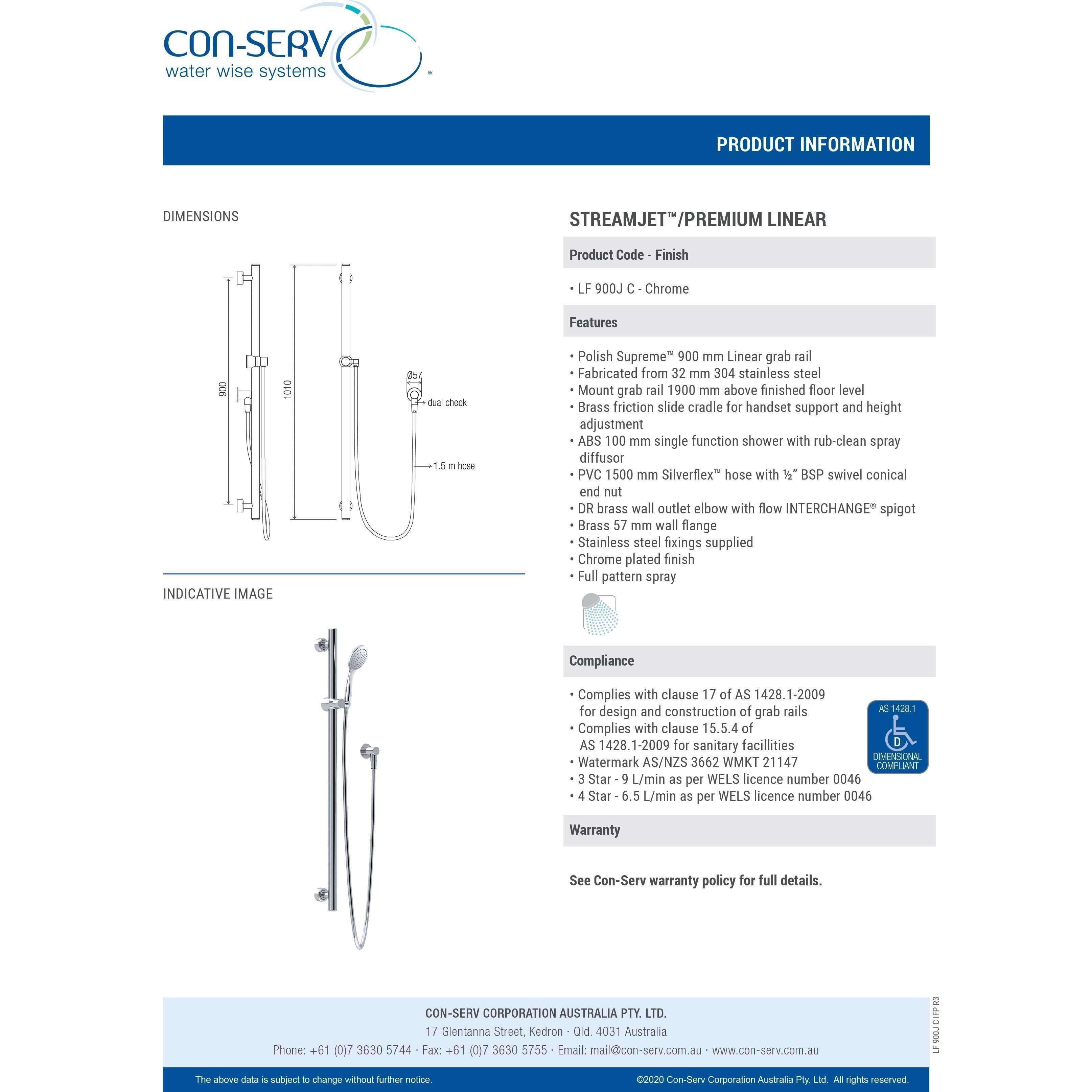 Con-Serv Linear Grab Rail/Shower Kit Chrome Lf900J-C - Burdens Plumbing