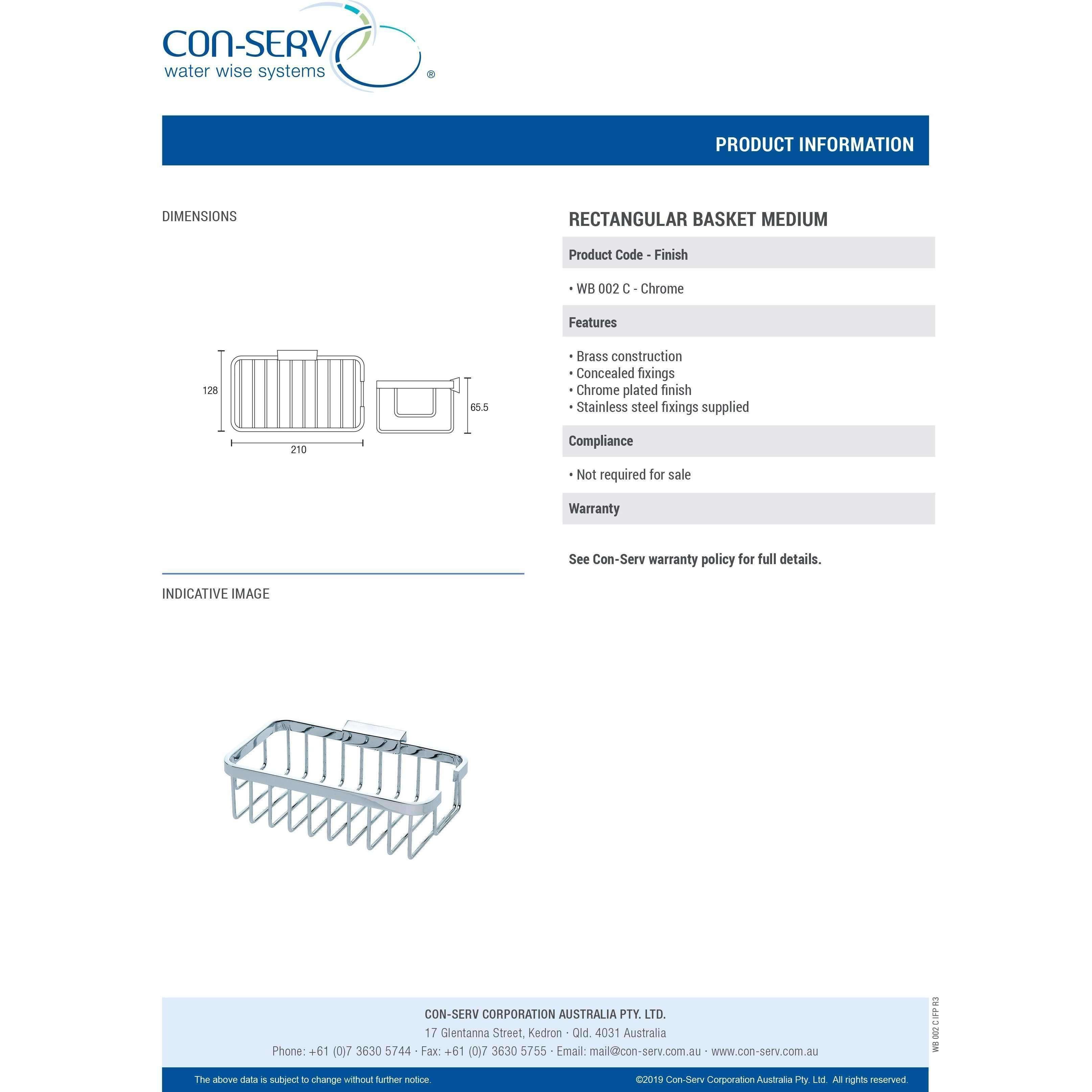 Con-Serv Rectangular Basket Medium Chrome Wb002C - Burdens Plumbing