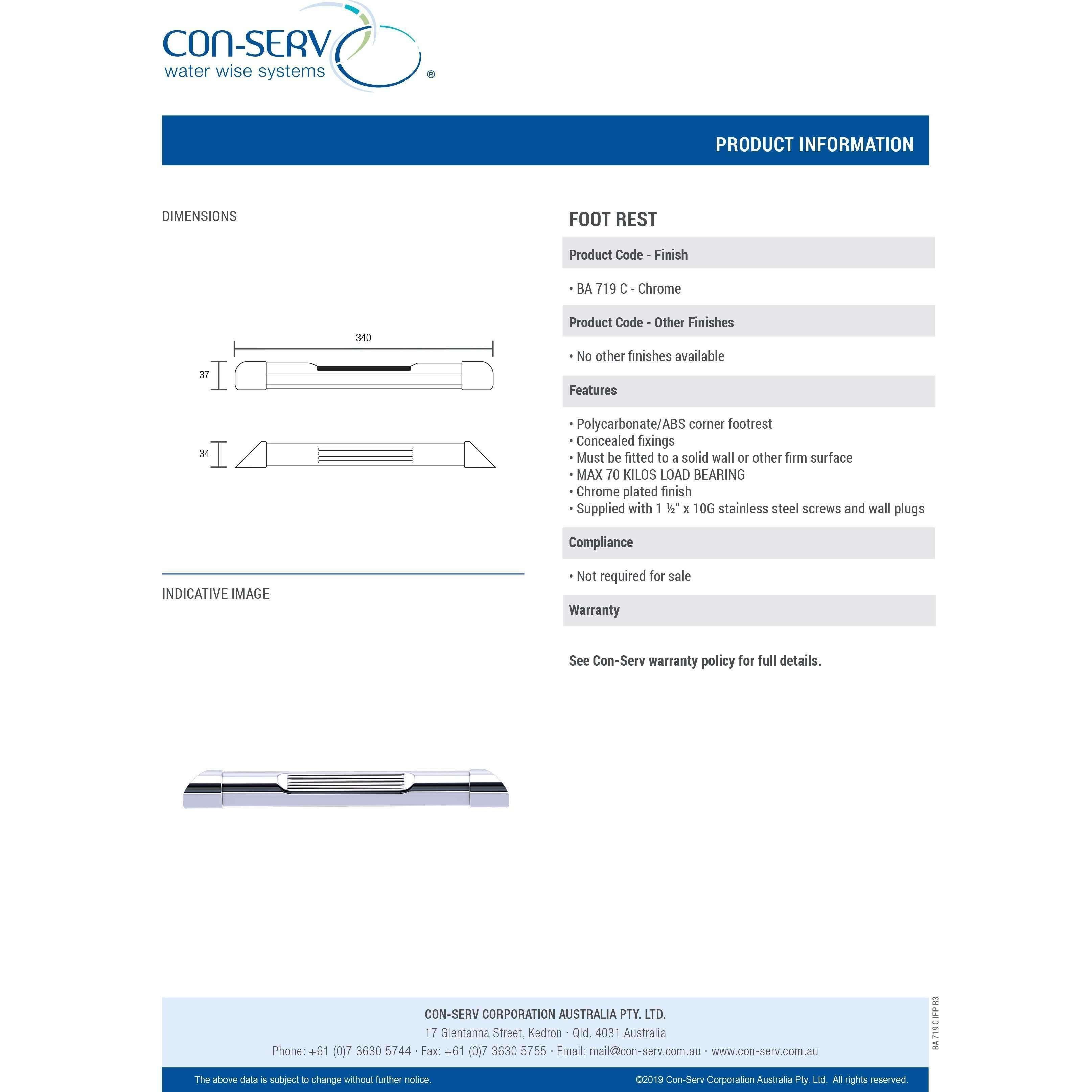 Con-Serv Shower Foot Rest Ba719C - Burdens Plumbing