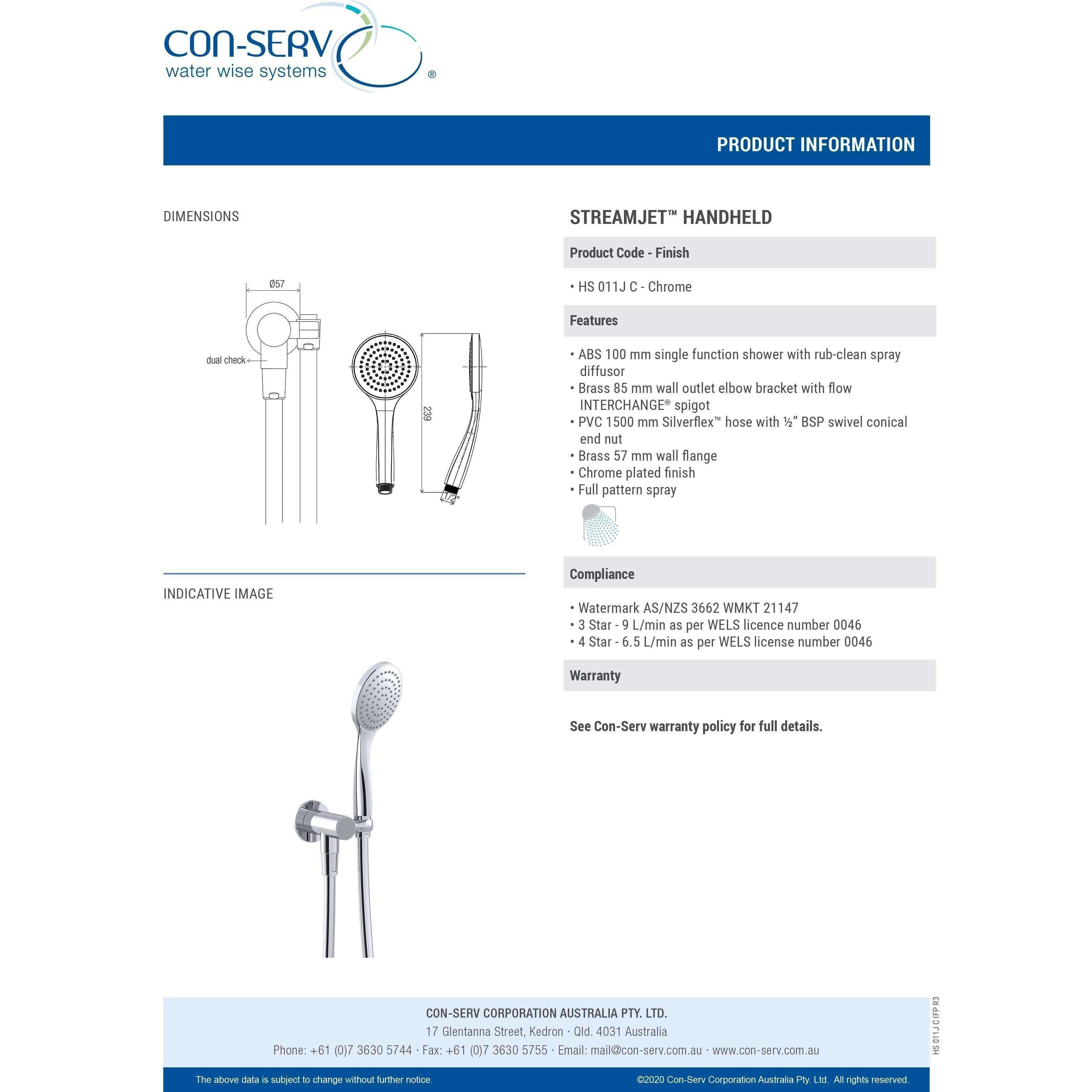 Con-Serv Streamjet Hand Shower On Bracket Chrome - Burdens Plumbing