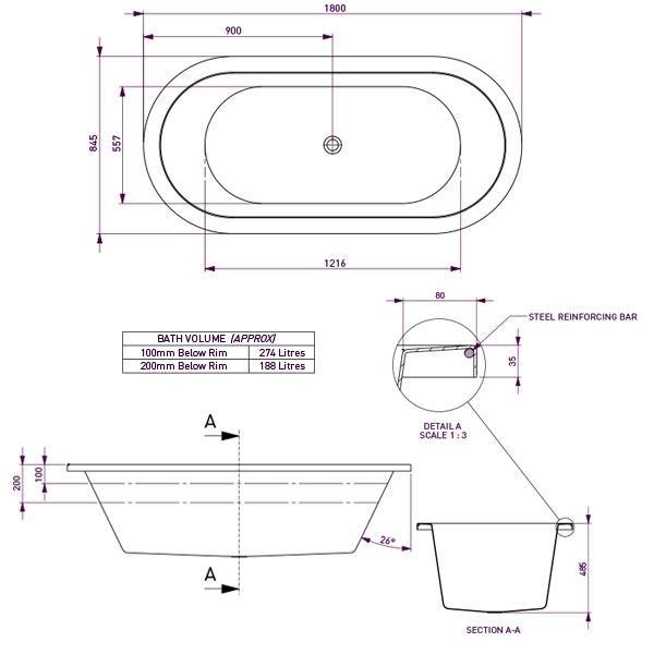 Decina Caval 1800mm Island Bath - Burdens Plumbing