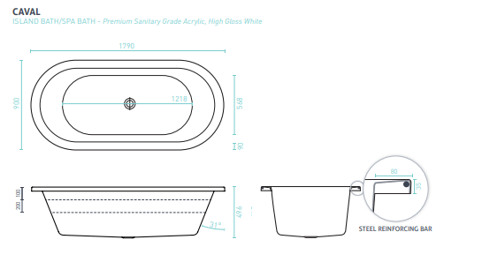 Decina Caval Contour 14-Jet Spa Bath 1800mm - Burdens Plumbing