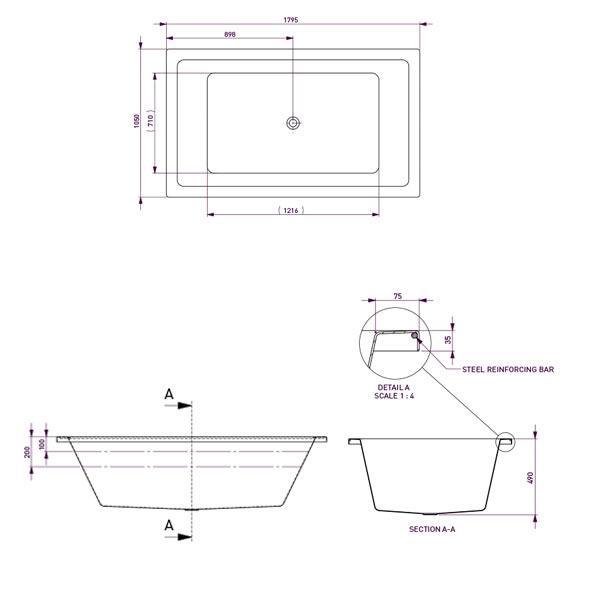 Decina Lago Island Bath 1795mm - Burdens Plumbing