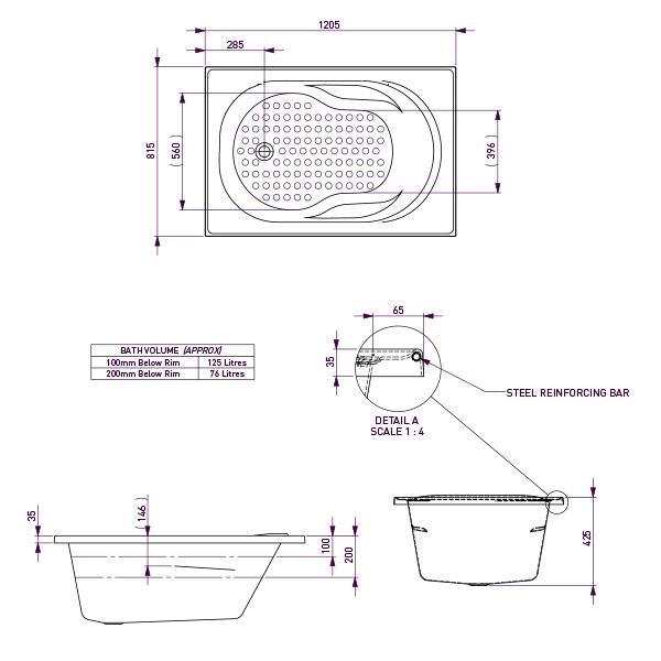 Decina Modena Shower Bath 1800 X 820 X 510 White - Burdens Plumbing