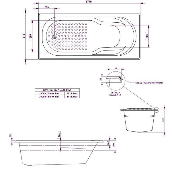 Decina Modena Shower Bath 1800 X 820 X 510 White - Burdens Plumbing