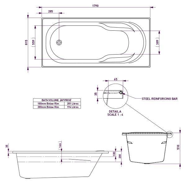 Decina Prima Shower Bath 1785 X 815 X 510 White - Burdens Plumbing