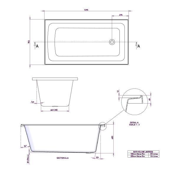 Decina Shenski Inset Bath 1510mm White - Burdens Plumbing