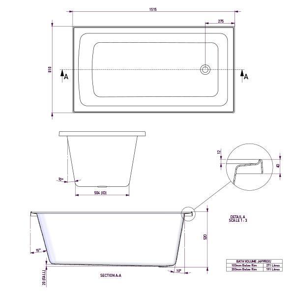 Decina Shenski Inset Bath 1510mm White - Burdens Plumbing