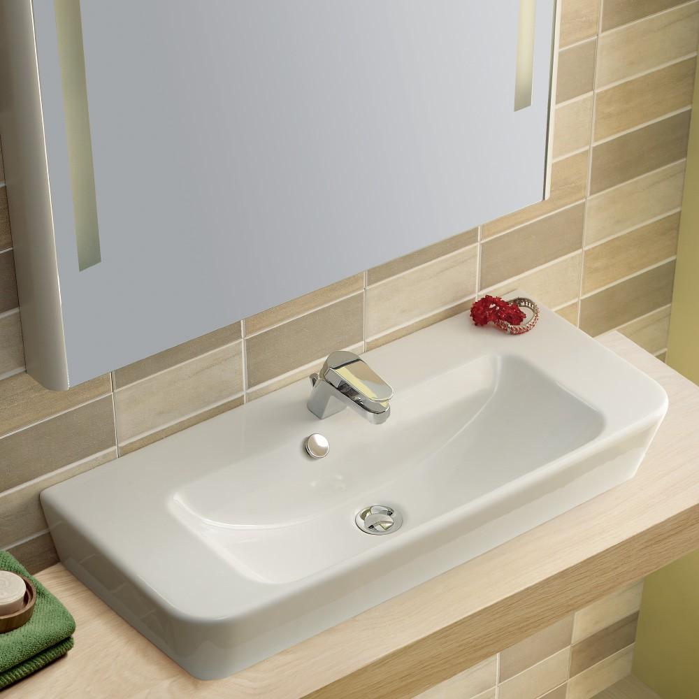 Emma Square Wall Basin 80X35 Centred With Waste 1Th(Streamln P#:27035) - Burdens Plumbing