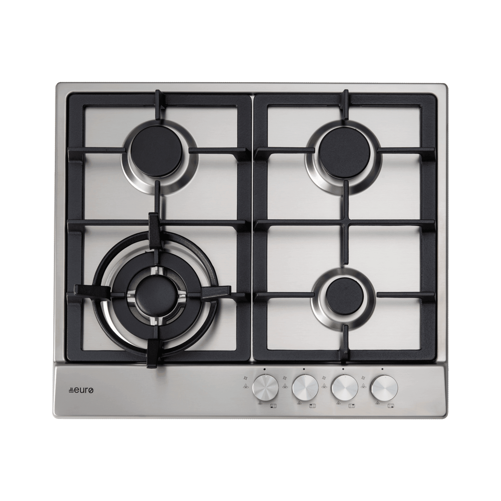Euro 60Cm 4 Burner Gas Cooktop + Wok Cast Iron Trivets Front Knobs - Burdens Plumbing