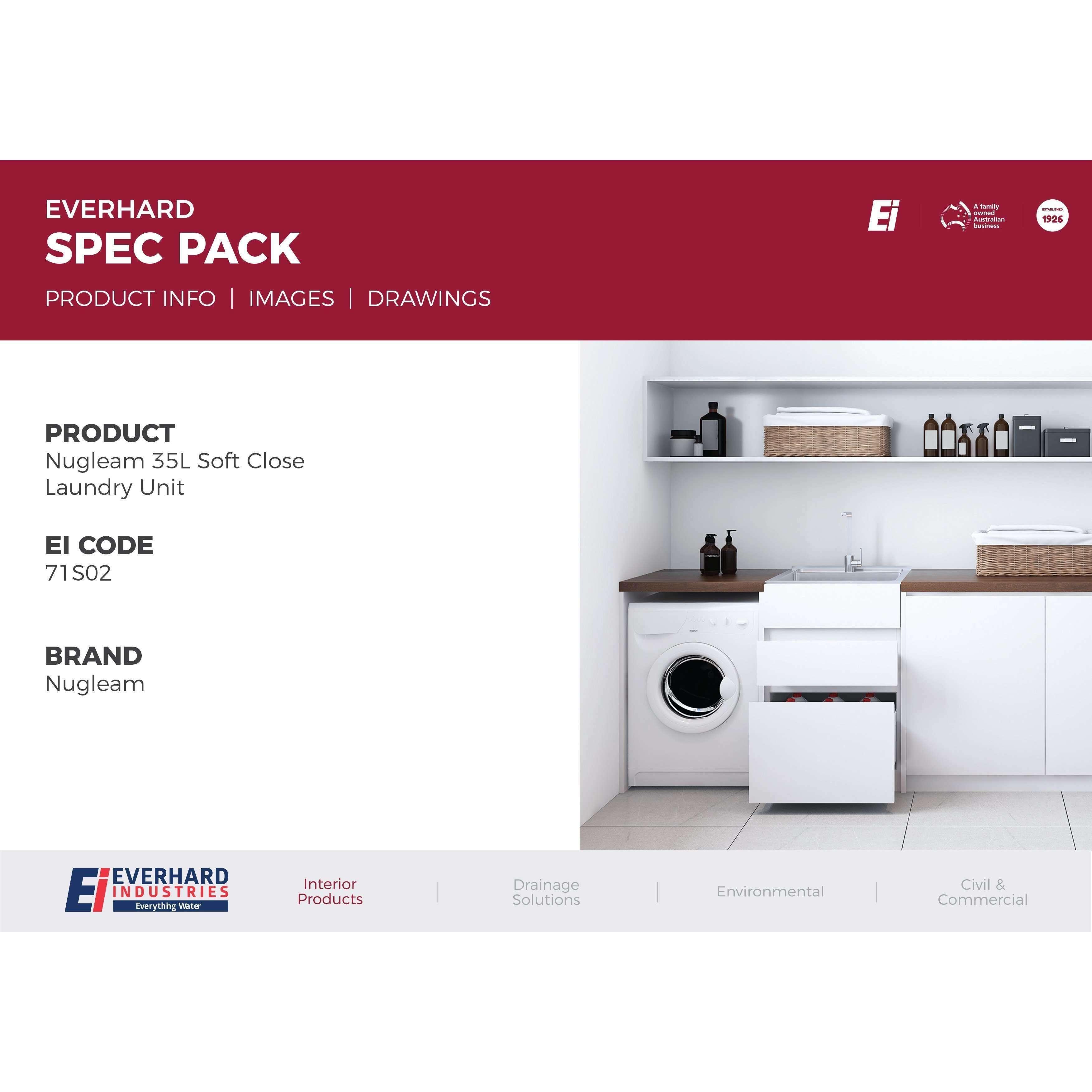 Everhard Nugleam 35Lt Soft Close Reversible Door Laundry Unit 71S02 - Burdens Plumbing