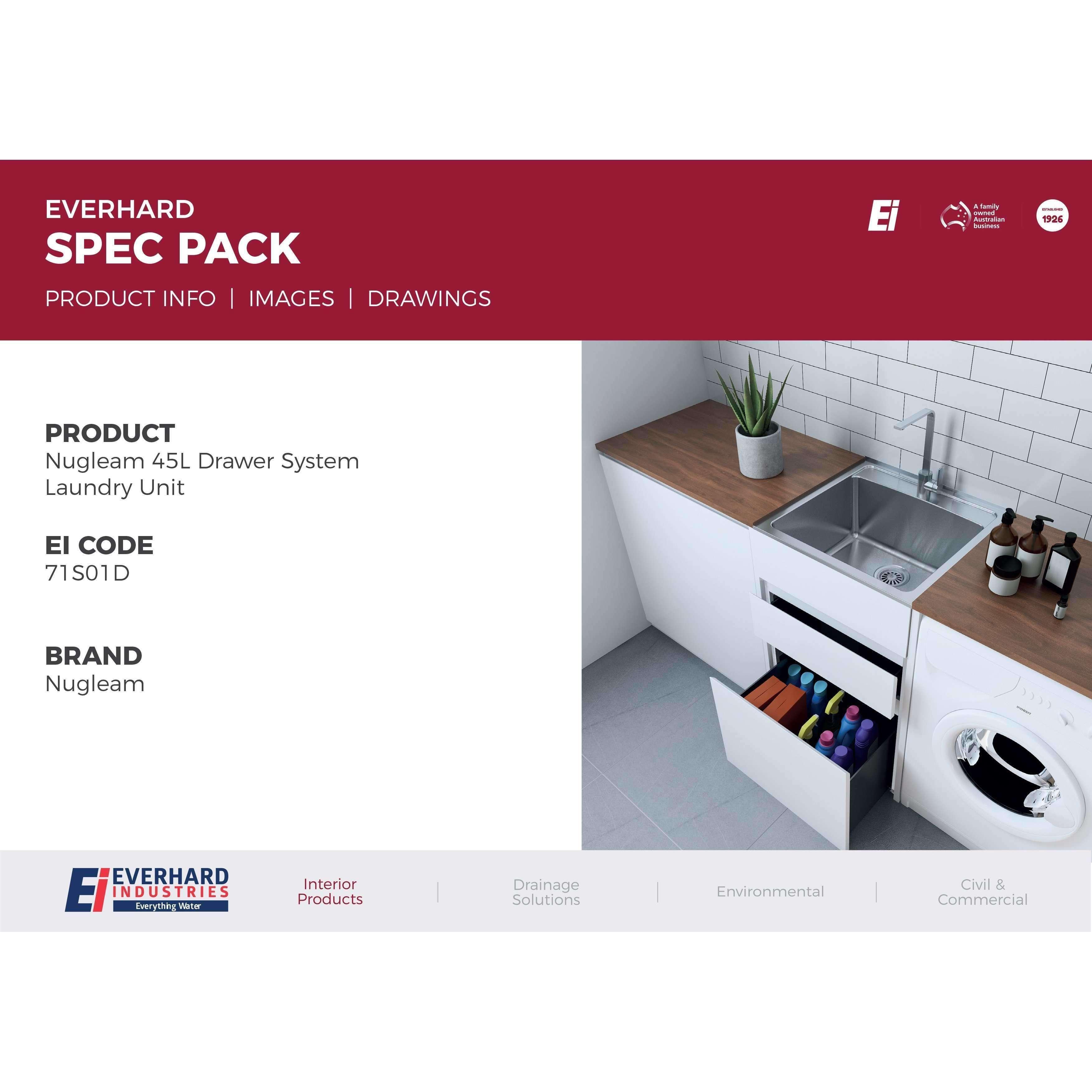 Everhard Nugleam 45Lt Soft Close Drawer System Laundry Unit 71S01D - Burdens Plumbing