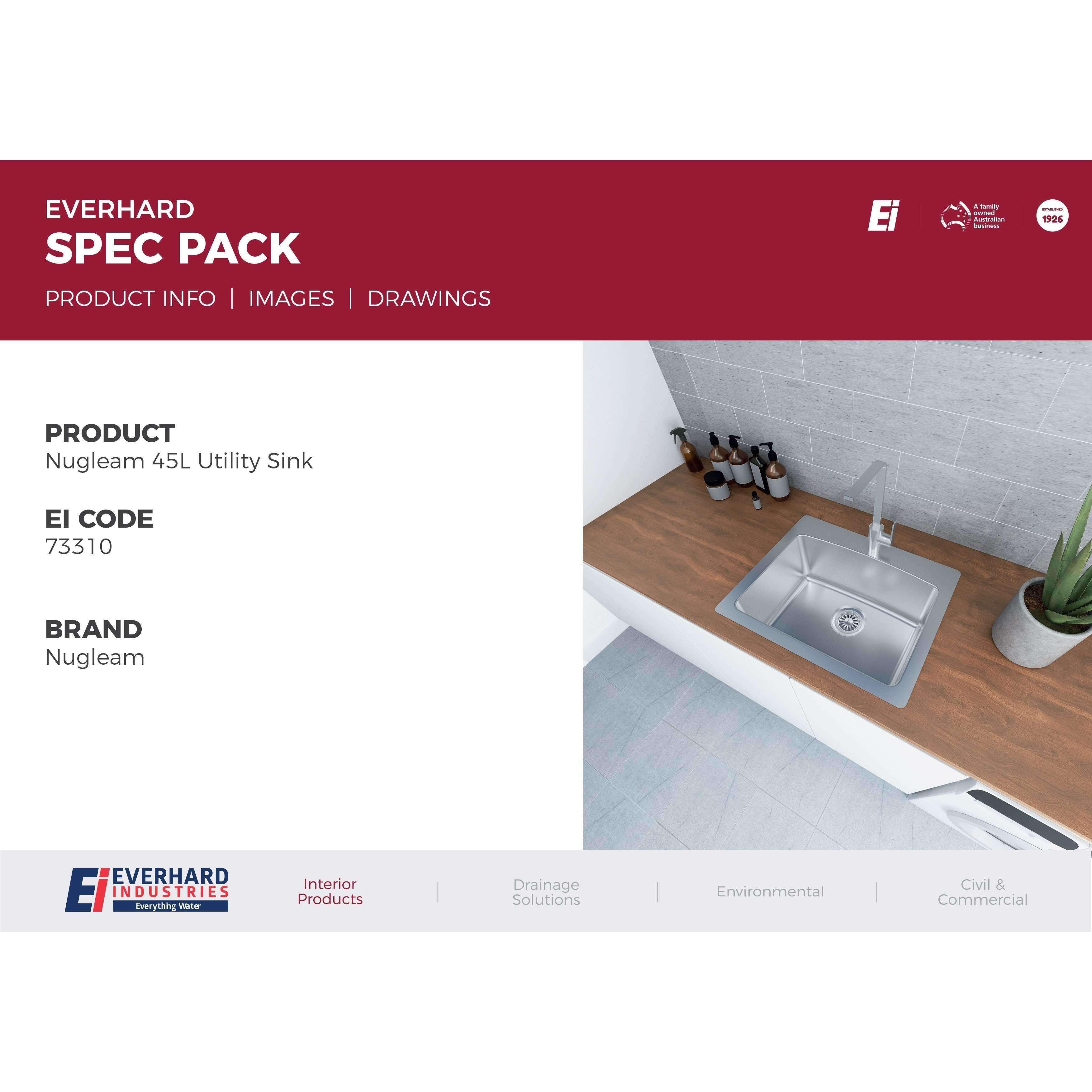 Everhard Nugleam 45Lt Utility Sink Centre Tap Hole 73310 - Burdens Plumbing