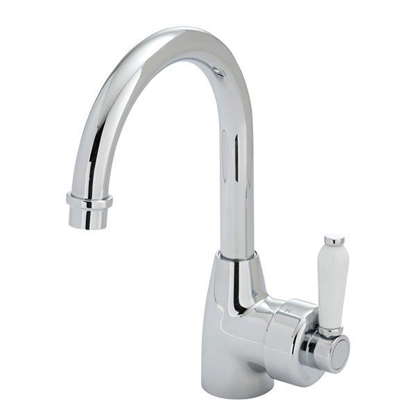 Fienza Eleanor Gooseneck Basin Mixer W/Porc Handle Chrome 202104 - Burdens Plumbing