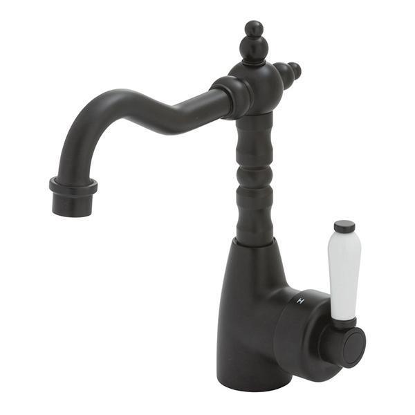 Fienza Eleanor Shepherds Crook Basin Mixer - Matte Black/Ceramic - Burdens Plumbing