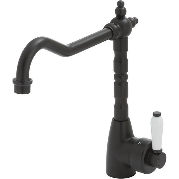 Fienza Eleanor Shepherds Crook Sink Mixer - Matte Black/Ceramic - Burdens Plumbing