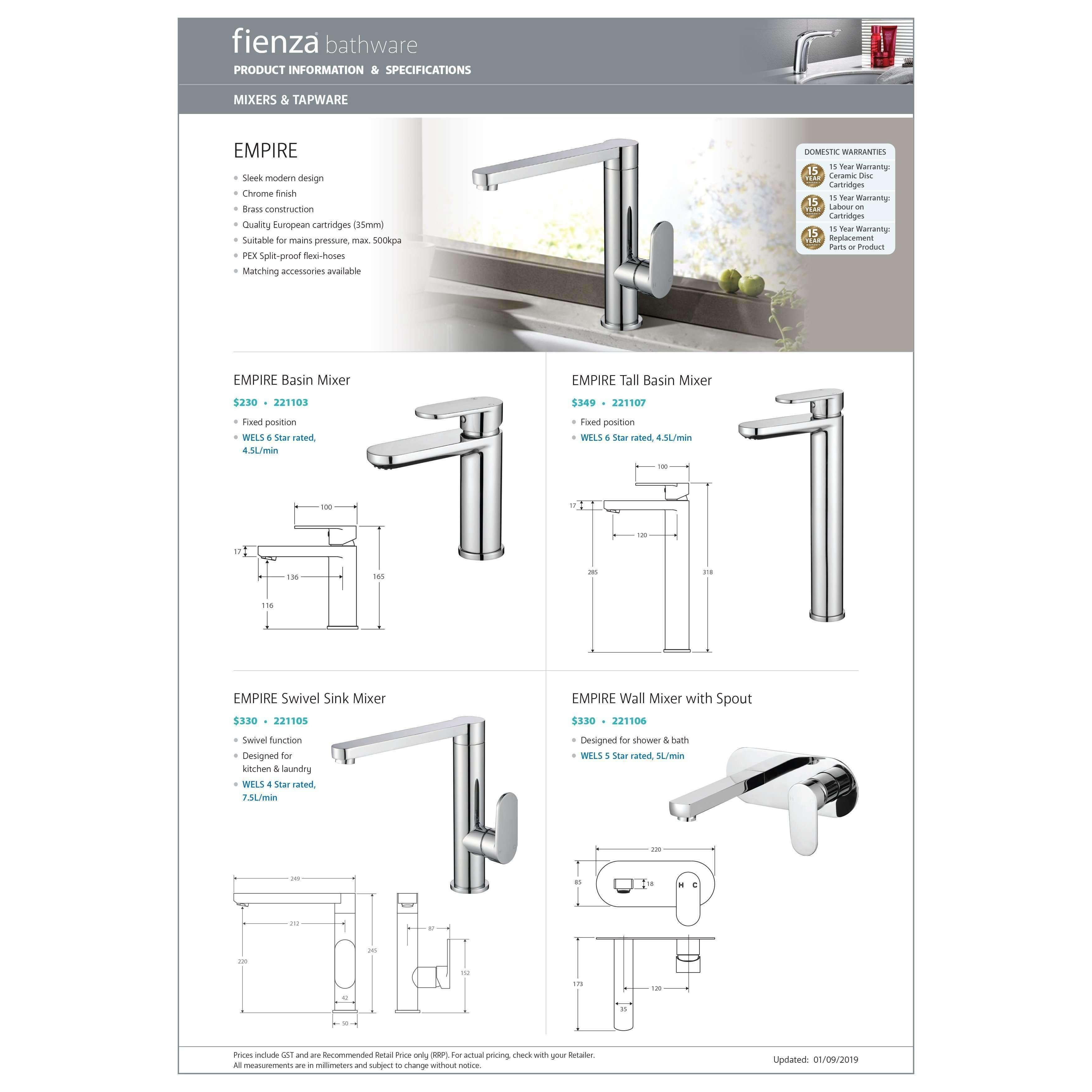 Fienza Empire Tall Basin Mixer Chrome 221107 - Burdens Plumbing