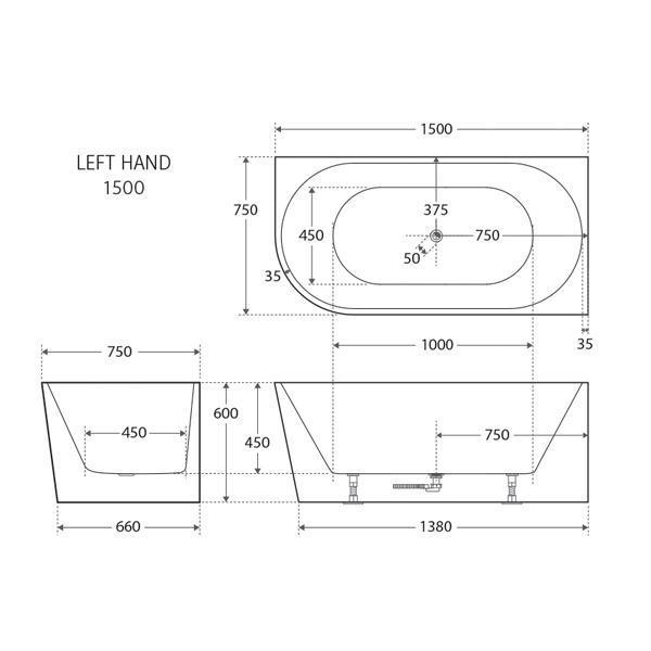 Fienza Isabella 1700mm Corner Bath Right Hand Fr67-1700R - Burdens Plumbing