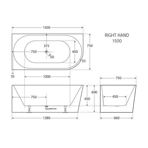 Fienza Isabella 1700mm Corner Bath Right Hand Fr67-1700R - Burdens Plumbing