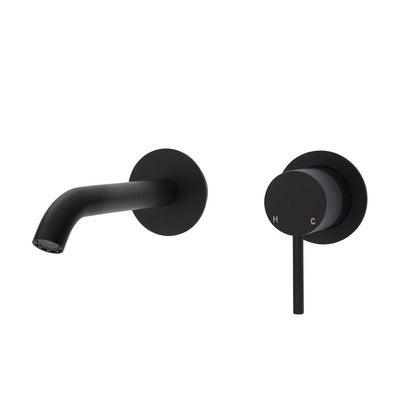 Fienza Kaya Basin/Bath Wall Mixer 160mm Outlet Set Matte Black Round Matte Black Plates - Burdens Plumbing
