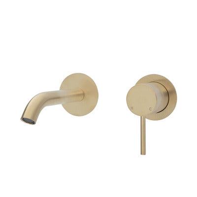 Fienza Kaya Basin/Bath Wall Mixer 160mm Outlet Set Urban Brass Round Urban Brass Plates - Burdens Plumbing