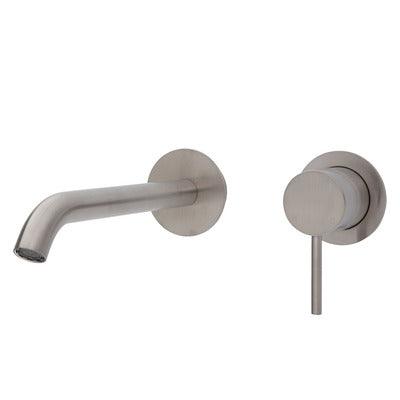 Fienza Kaya Basin/Bath Wall Mixer 200mm Outlet Set Brushed Nickel Round Bn Plates - Burdens Plumbing