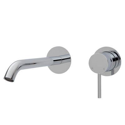 Fienza Kaya Basin/Bath Wall Mixer 200mm Outlet Set Chrome Round Chrome Plates - Burdens Plumbing
