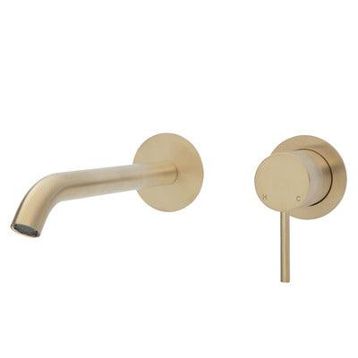 Fienza Kaya Basin/Bath Wall Mixer 200mm Outlet Set Urban Brass Round Urban Brass Plates - Burdens Plumbing