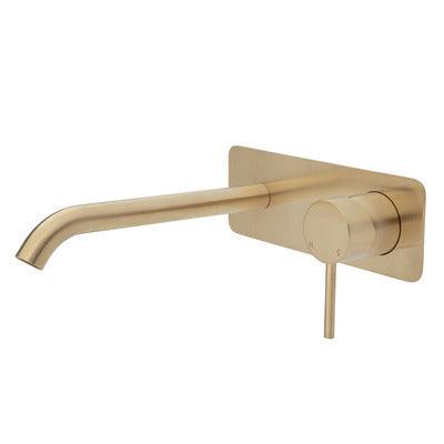 Fienza Kaya Basin/Bath Wall Mixer 200mm Outlet Urban Brass Soft Square Urban Brass Plate - Burdens Plumbing
