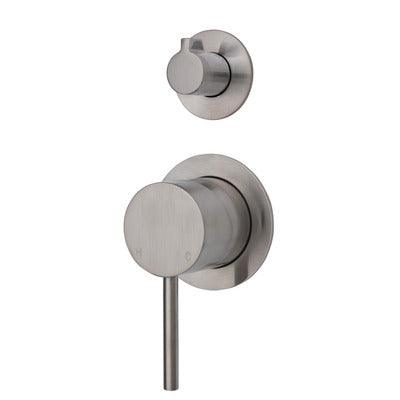 Fienza Kaya Divertor Mixer Brushed Nickel Small Round Brushed Nickel Plates - Burdens Plumbing