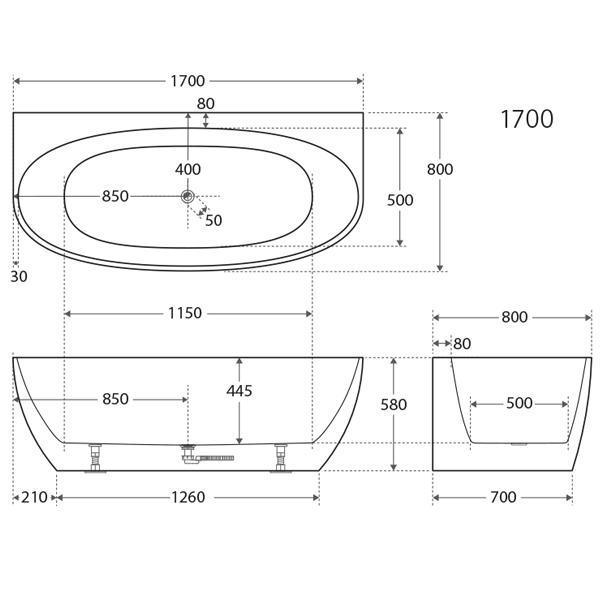 Fienza Keeto 1700mm Back To Wall Acrylic Bath Fr65-1700 - Burdens Plumbing