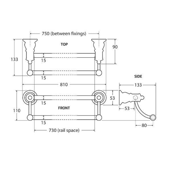 Fienza Lillian Double Towel Rail - Brushed Nickel 800mm - Burdens Plumbing