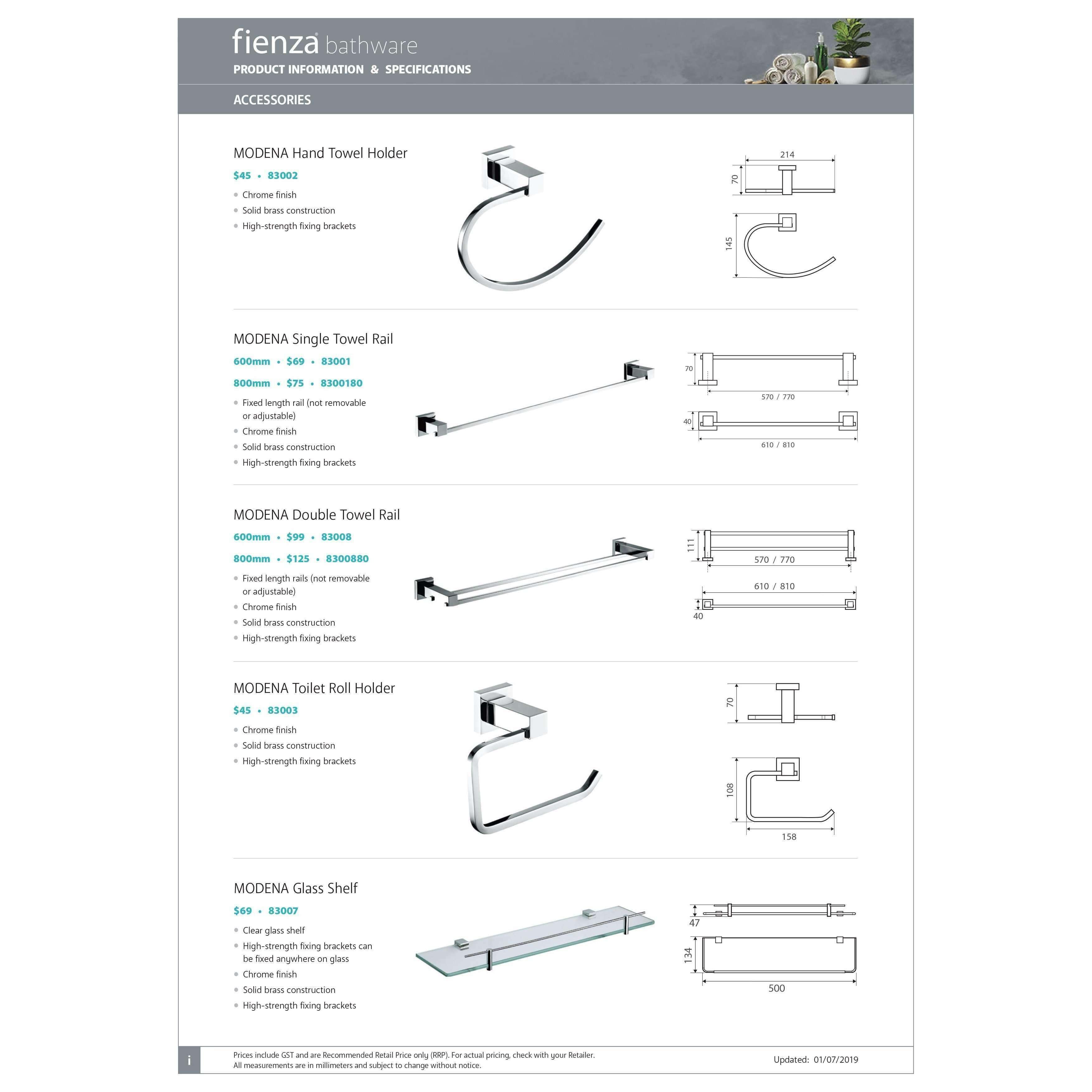Fienza Modena Single Corner Glass Shelf Chrome - Burdens Plumbing