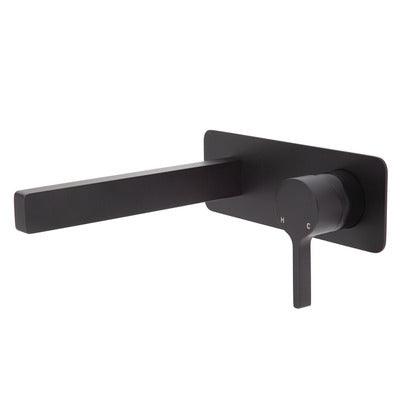 Fienza Sansa Basin Wall Mixer Set Matte Black Soft Square Matte Black Plate - Burdens Plumbing