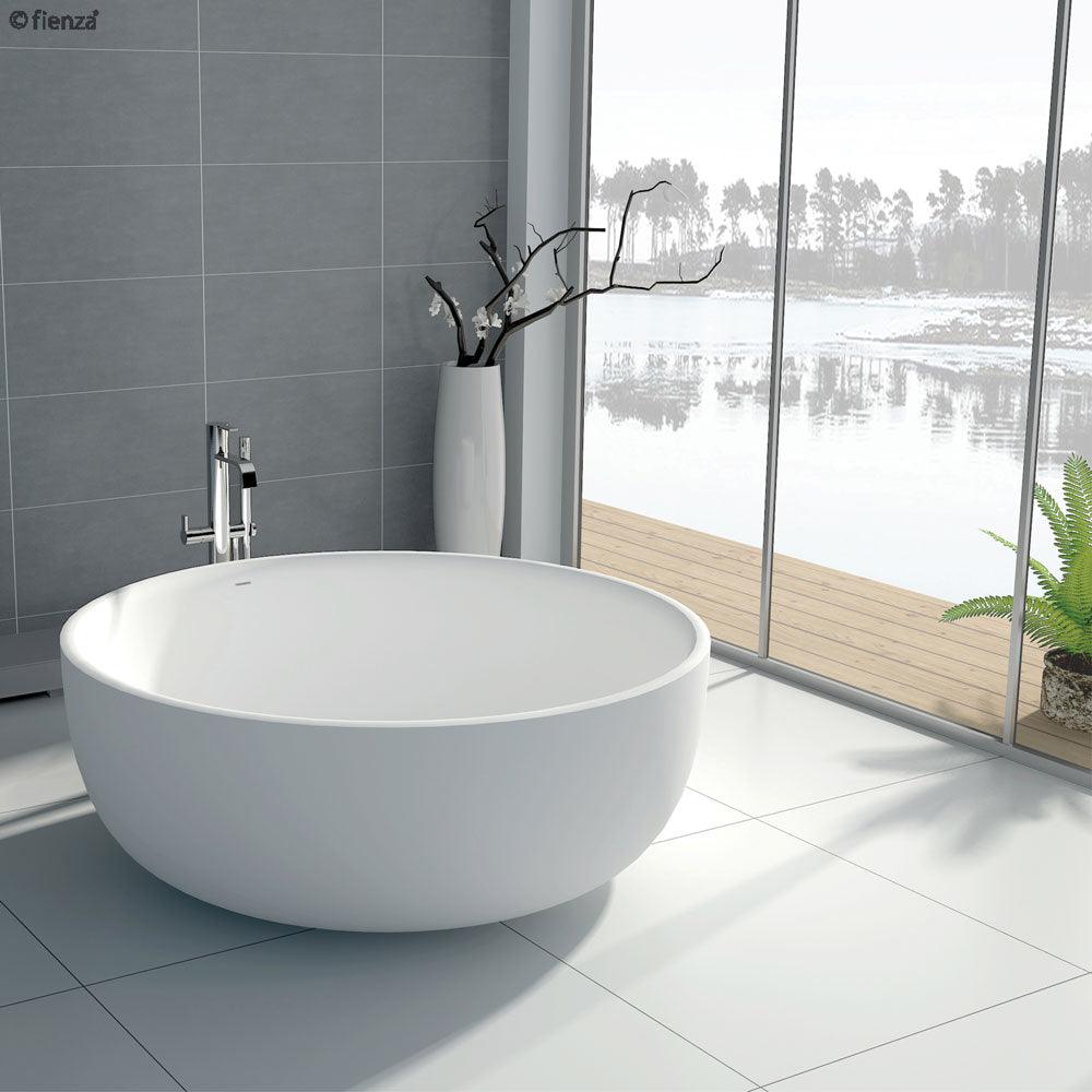 Fienza Shinto Matte White Stone Freestanding Bath 1350mm - Burdens Plumbing