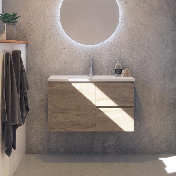 FLORIDA VANITY 600MM URBAN CERAMIC TOP WALL HUNG(TIMBERLN P#:F60UW) - Burdens Plumbing