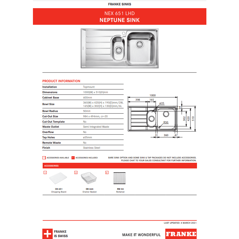 Franke Neptune 1 I/4 Bowl Left Hand Drainer No Accessories Nex651Lhd - Burdens Plumbing