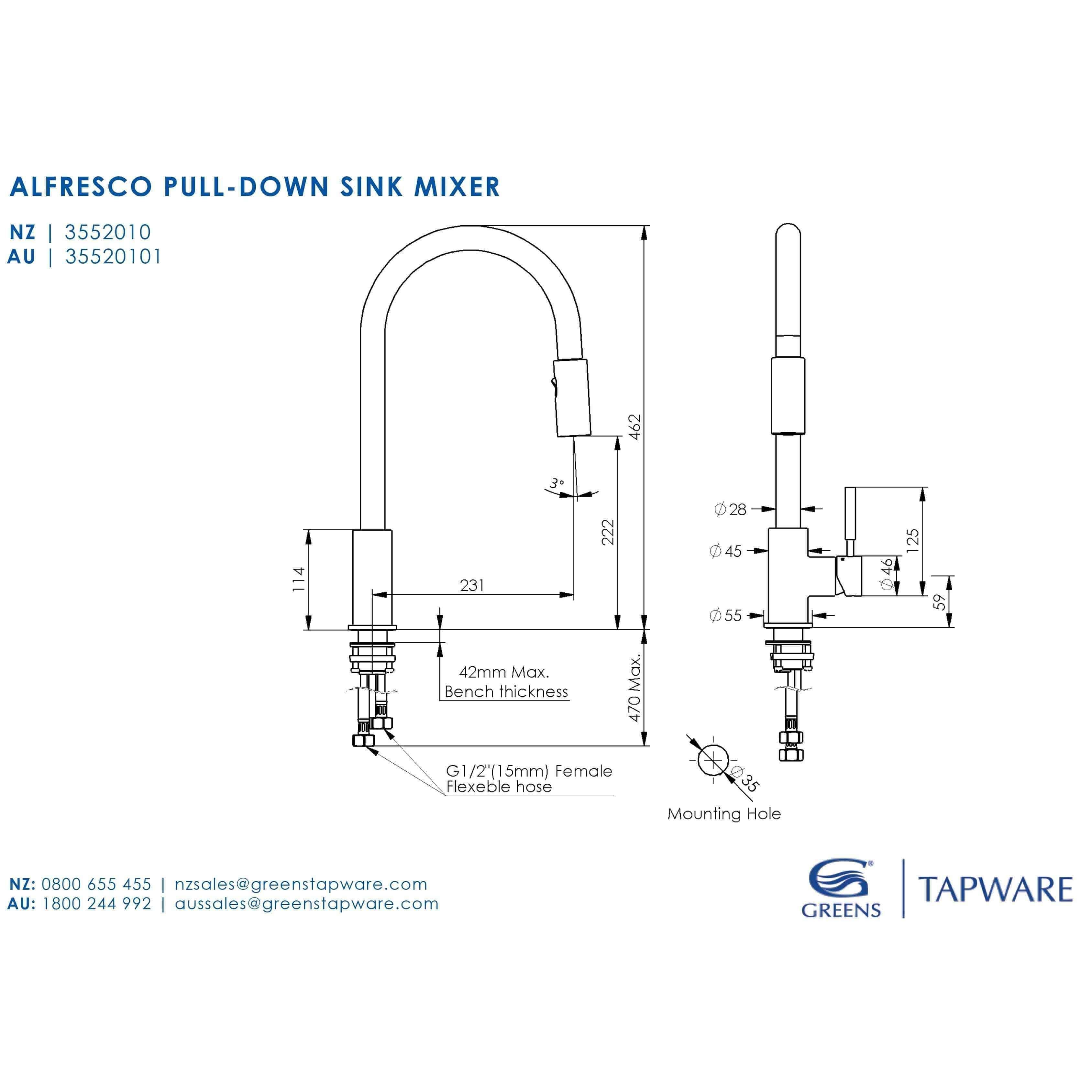 Greens Alfresco Pull Down Sink Mixer S/Steel 35520101 - Burdens Plumbing