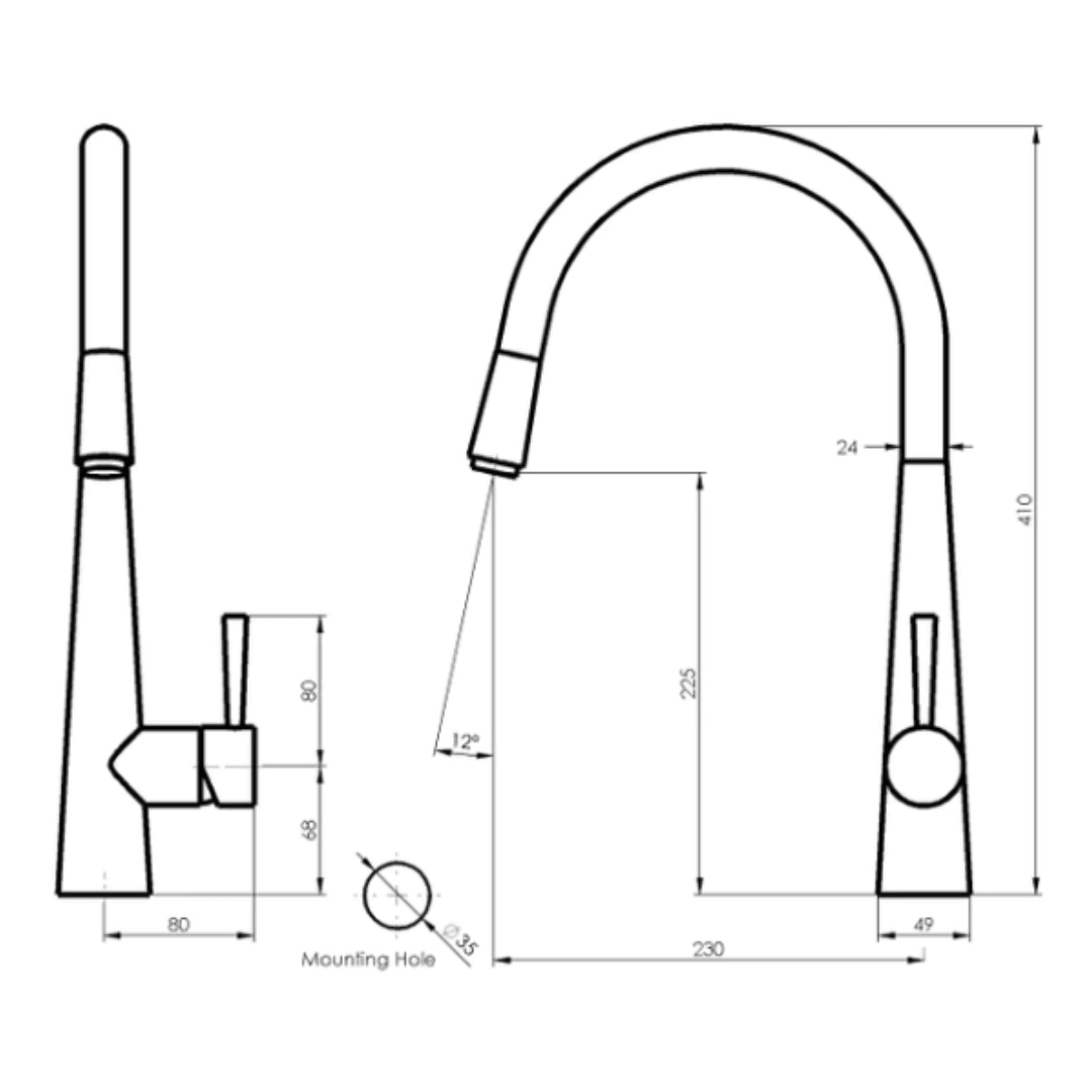 Greens Galiano Pull Down Sink Mixer Brushed Brass - Burdens Plumbing
